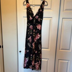 Lulu's Black and Pink Floral Midi Dress